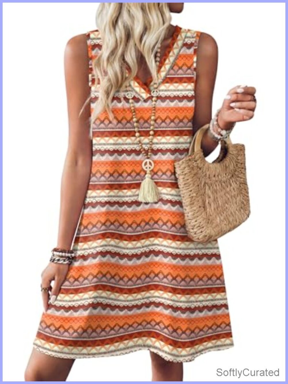 Summer Dress V-Neck Sleeveless A-Line Mini Tank Dress with Pockets